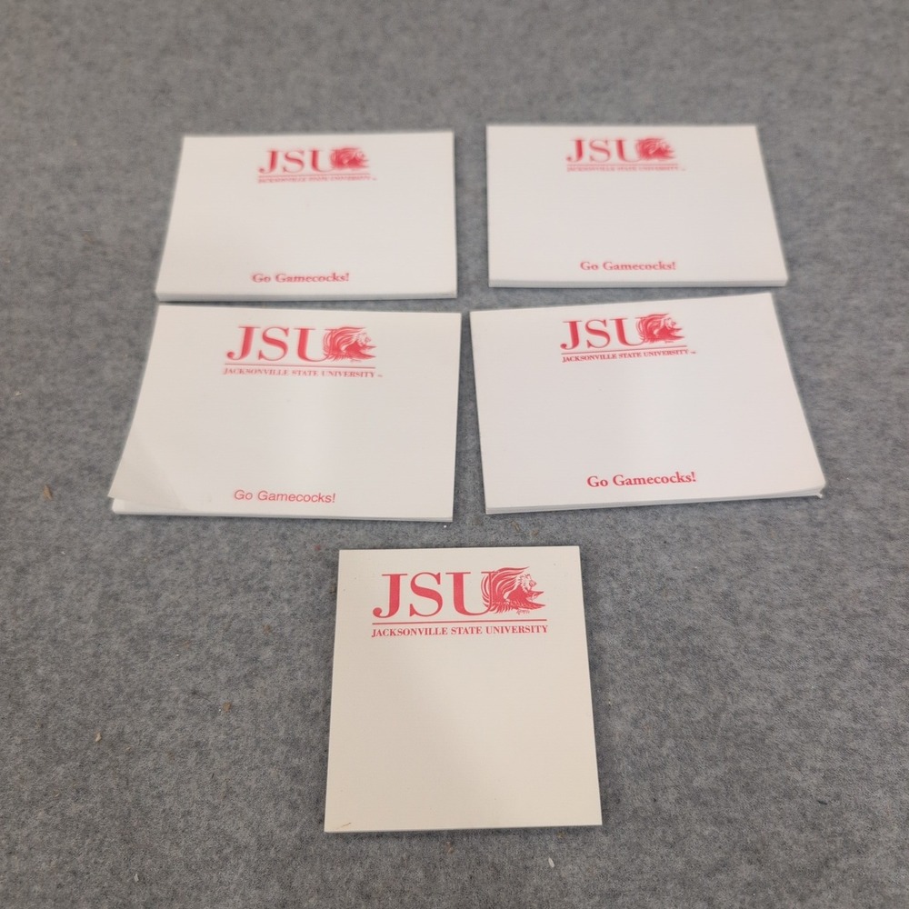 JSU Jacksonville State Gamecocks Sticky Note Pads Lot of 5 White Red